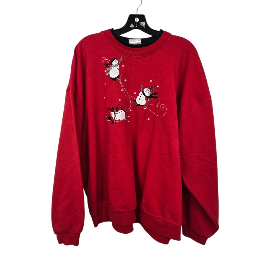 Vintage 90s Y2K Crewneck Snowman Sweatshirt Womens Plus 1X Red Holiday Winter